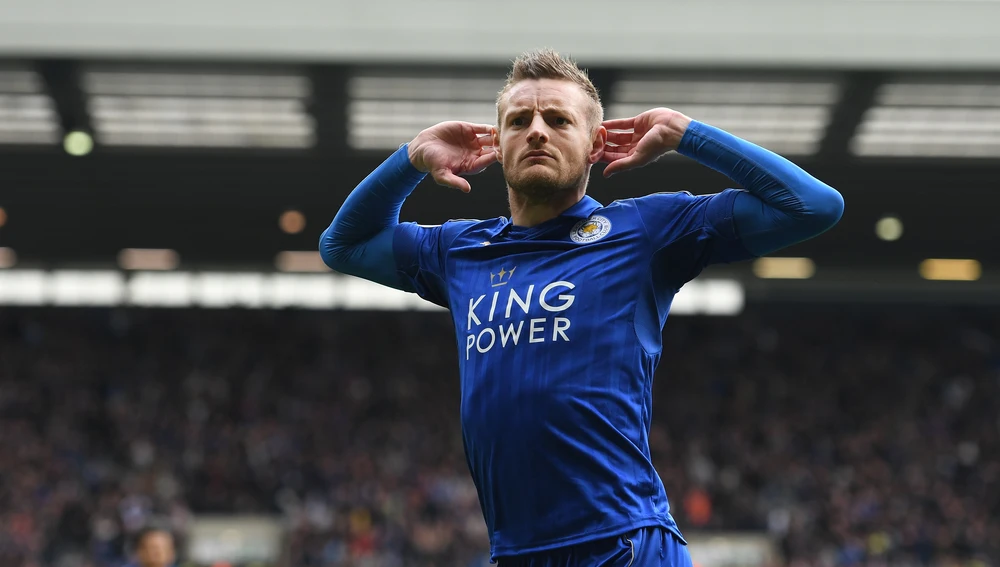 Vardy celebrando el gol del partido Vardy celebrando el gol del partido